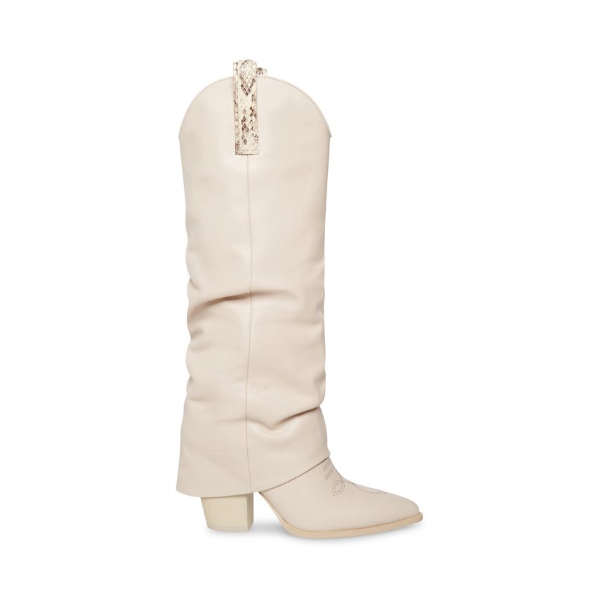 White Steve Madden Lassy Leather Women\'s Knee-high Boots | PH 8459SUB